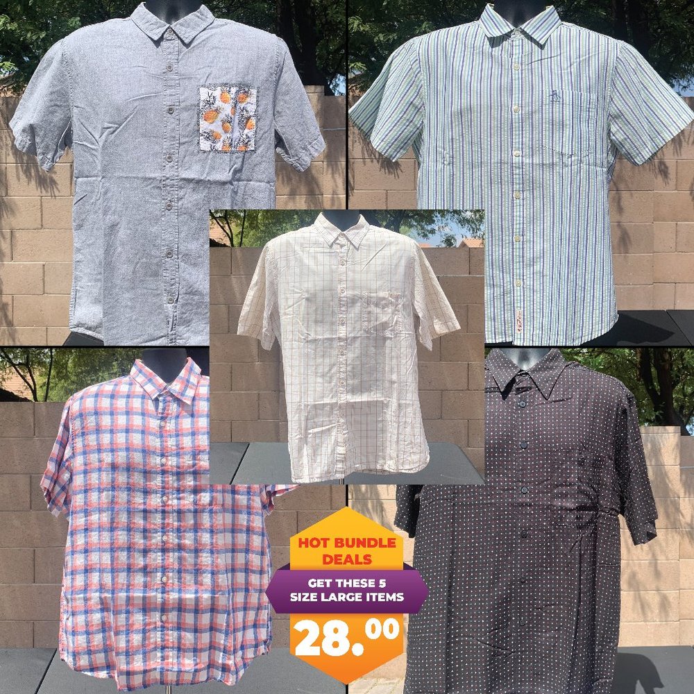 5 Pack of Size Large Casual Short Sleeve Button Downs Shirts